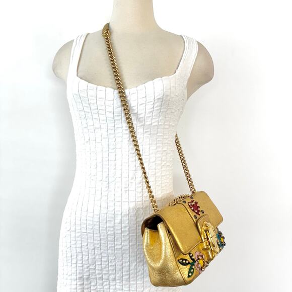 Dolce and Gabbana Lucia Metallic Gold Calfskin Embellished Shoulder Bag - Picture 3 of 16